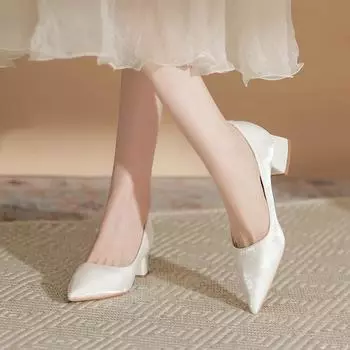Туфли с острым носком на толстом каблуке высотой 5 см, профессиональные туфли для OL, для поездок на работу, собеседований, универсальные новые туфли Temperament 34 белый