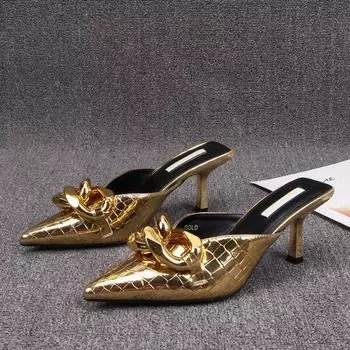 Туфли с острым носком, женские шлепанцы, туфли-лодочки на каблуке, шлепанцы, модные туфли средней высоты, 2021 г., высокие тонкие роскошные скандальные резиновые туфли-лодочки из искусственной кожи 34