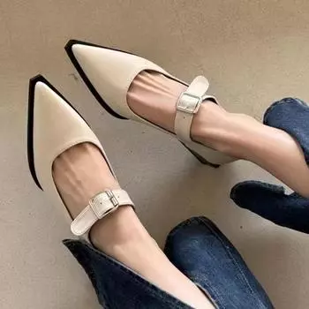 Туфли с острым носком женские туфли на низком среднем каблуке туфли-лодочки дизайнерские туфли с пряжкой модные туфли тренд осень новое платье вечеринка Mujer Zapatos 35