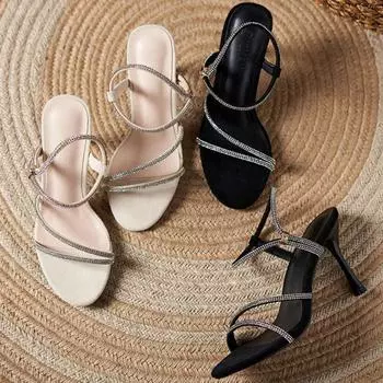 Туфли с открытым носком на высоком каблуке, босоножки на шпильке со стразами, прочная и простая рабочая обувь, полая и удобная женская обувь. 33 чёрный