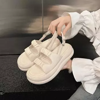 Туфли с открытым носком, толстые женские тапочки и сандалии, рабочие сандалии из кожи на платформе Word Outside Shoes, сандалии женские 35 чёрный