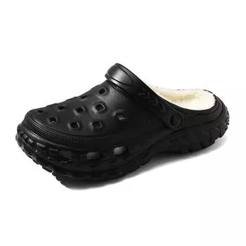 Туфли с отверстиями бархатные женские зимние модные повседневные теплые многоцветные хлопковые тапочки двойного ношения туфли с закрытым носком 36-37 чёрный