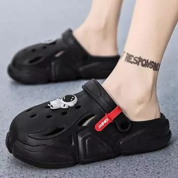 Туфли с отверстиями, модель 2025 года, летняя одежда, сандалии-мешки на толстой подошве, повседневные пляжные туфли двойного назначения с мягкой подошвой и одной педалью 36