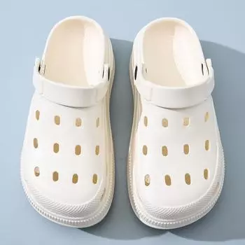Туфли с отверстиями женские летние с увеличением роста, универсальные, износостойкие, с закрытым носком, не пахнущие, однотонные, легкие прохладные шлепанцы 36-37 белый