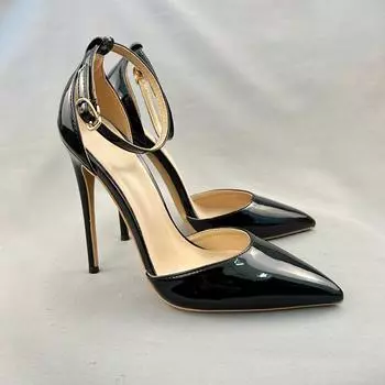 Туфли с ремешками на щиколотке, женские туфли на шпильке с открытым носком, высокие каблуки 12 см/10 см, с заостренным носком, свадебные туфли-лодочки, размер 33-45 33