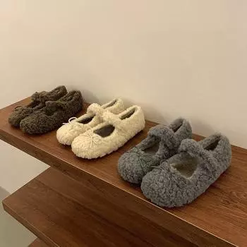 Туфли с серым бантом в стиле ретро, женские, носят зимой, новые бархатные туфли-лодочки на плоской подошве, теплые туфли Мэри Джейн Дуду 35 серый