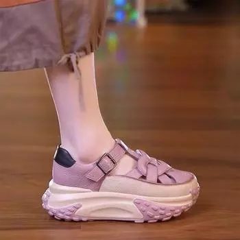 Туфли с толстой подошвой и антизапахом для пап, дышащая повседневная обувь, новые универсальные сандалии с вырезами для женщин 35 белый