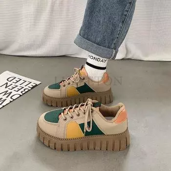 Туфли с толстой подошвой, круглым носком, низкой подошвой из бисквита, с сеткой для воздухопроницаемости, комфортная и универсальная повседневная спортивная обувь 40