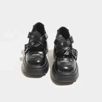 Туфли с толстой подошвой Muffin для увеличения высоты толстых туфель на высоком каблуке. Новые женские туфли Cross Single весна-осень, сто один 34 чёрный