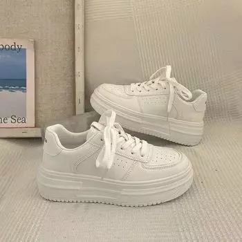 Туфли с толстой подошвой Muffin, весенние и осенние, повседневные, для спорта, для увеличения роста, белые туфли 35 чёрный