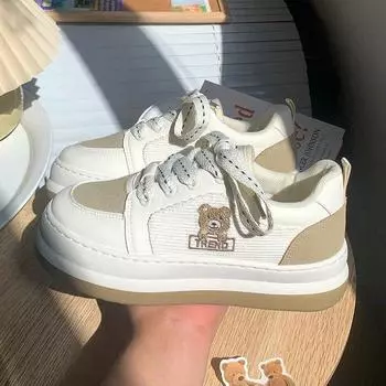 Туфли с толстой подошвой, женские осенние новые туфли для маффинов с толстой подошвой, одинаковые по цвету, с круглой головкой, на шнуровке, повседневные спортивные белые туфли 35