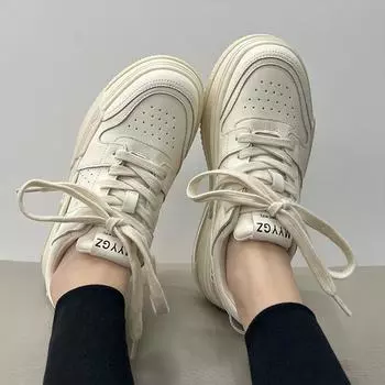 Туфли с толстой подошвой, женские, весна и осень, корейская версия студенческой спортивной повседневной обуви, повышающая упругость, легкие кроссовки для сноуборда, женские 35 бежевый
