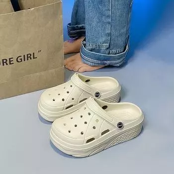 Туфли с толстыми подошвами и однотонными отверстиями, модные классные тапочки для женщин на улице, домашние тапочки-мешки для головы 36 розовый