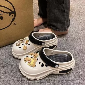 Туфли с толстыми подошвами и отверстиями для увеличения высоты, женские наружные тапочки-мешки, нескользящие, модные, повседневные, пляжные, классные тапочки 35/36 розовый