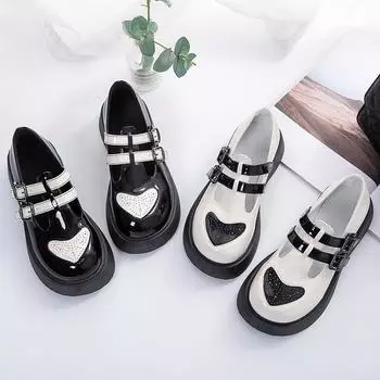 Туфли с увеличенным пальцем на толстой подошве, японские туфли Мэри Джейн для девочек в стиле ретро, Jk Harajuku, кожаные туфли в британском стиле, женские лоферы 35 чёрный