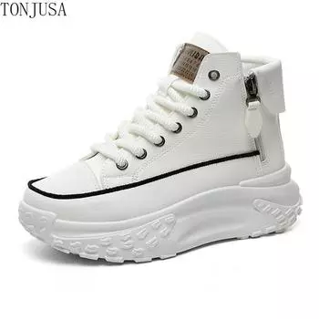 Туфли с высоким берцем. Женские туфли с круглой головкой. Повседневная обувь на платформе. 35 белый