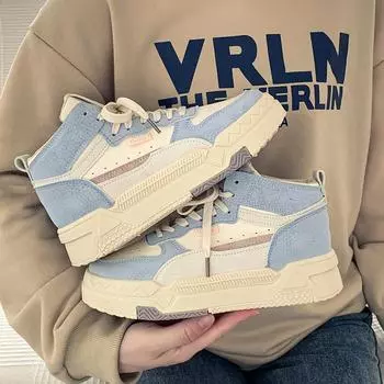 Туфли с высоким верхом, студенческие кроссовки, осенние новые маленькие белые повседневные туфли, спортивная обувь увеличенной толщины на толстой подошве 35 бежевый