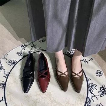 Туфли с заостренным носком и неглубоким носком, женские, летние и осенние, туфли Мэри Джейн на плоской подошве, красные 35 бордовый