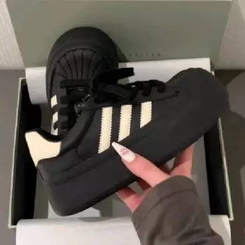 Туфли Shell Head Board женские на шнуровке с толстой подошвой черно-белые с рисунком панды новые весенне-осенние повседневные туфли для кукол с большой головой 2024 года, высокое качество 35 белый