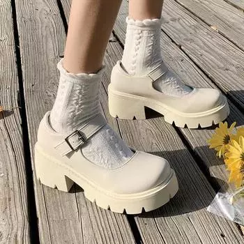 Туфли школьницы в японском стиле Мэри Джейн на высоком каблуке в стиле ретро, туфли Лолиты для косплея на толстой подошве, большие размеры 35