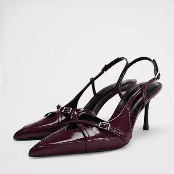 Туфли-шпильки с пряжкой, женские, с заостренным носком, с открытым носком, босоножки, новые шикарные туфли на высоком каблуке для женщин, туфли-лодочки 36