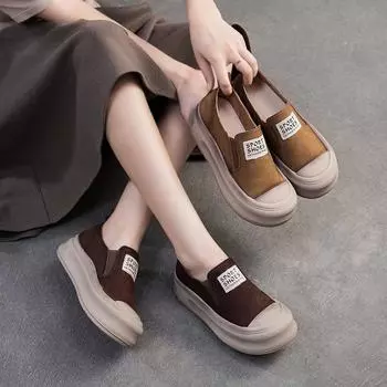 Туфли-слипоны Johnature Round Toe Retro на толстой подошве, удобные, универсальные, женские, на плоской платформе 35 хаки