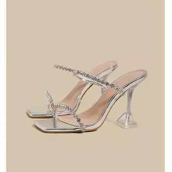 Туфли со стразами на высоком каблуке, новые босоножки летом 2025 года, женские туфли на шпильке в стиле знаменитостей и крутые тапочки 35