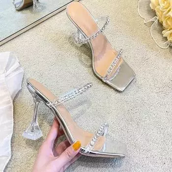 Туфли со стразами на высоком каблуке, новые босоножки летом 2025 года, женские туфли на шпильке в стиле знаменитостей и крутые тапочки 35