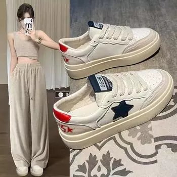 Туфли Star Little White Shoes Новые Туфли для Девочек Универсальные Дышащие Туфли Повседневные Туфли Для Женщин На Толстой Подошве 35 синий