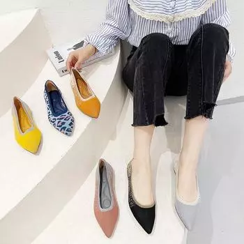 Туфли Starry Sky Single женские, летающие тканые туфли с острым носком и плоской подошвой, вязаные туфли Egg Roll женские 34 лимонно-желтый