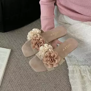Туфли тапочки женские летние цветочные Pantofle Slides мягкие 2024 плоские римские туфли из искусственной кожи с микрофиброй и цветочным принтом резиновые женские туфли L 36 бежевый