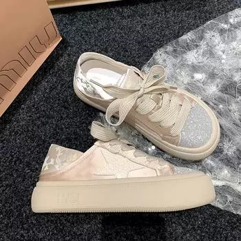 Туфли Two Wear Foot-stepping из атласа на толстой подошве белого цвета для женщин, весна-лето, дышащие, ретро, для спорта и отдыха, для сноуборда 35 бежевый