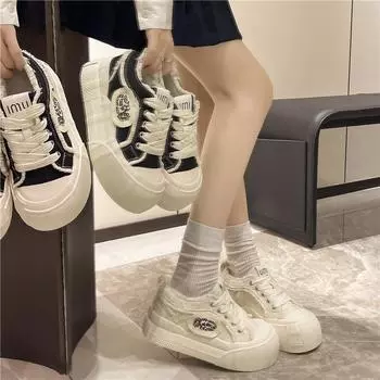 Туфли «Uncle Wen» Cloud ~ Весенние новые повседневные туфли Xiaoxiang Canvas с толстой подошвой и круглым носком 35