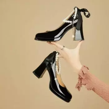 Туфли в африканском стиле с квадратным носком 2024 года, женские сандалии бежевого цвета на высоком каблуке с неглубоким носком, фирменные туфли-лодочки, римская весна, последние бордовые 35 чёрный