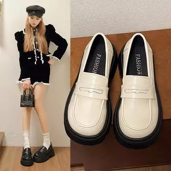 Туфли в английском стиле женские весенние и осенние туфли Lefou в стиле ретро на толстой подошве туфли Мэри Джейн в студенческом стиле 35 чёрный