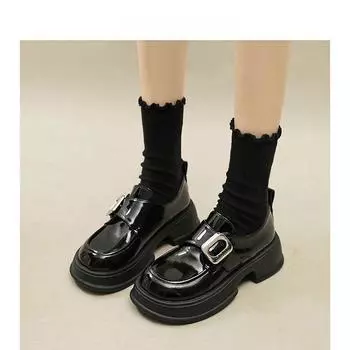 Туфли в британском стиле на толстой подошве, женские, весенние и осенние, туфли Lefou, одинарные туфли A Footstroke, женская обувь Mary Jane 35 матовый черный