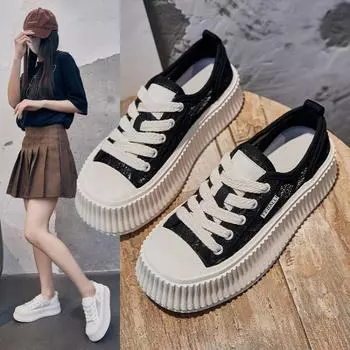 Туфли в форме печенья на толстой подошве, летние, новые, универсальные, тонкие, повседневные, из дышащей сетки, кроссовки на толстой подошве, белые туфли 35