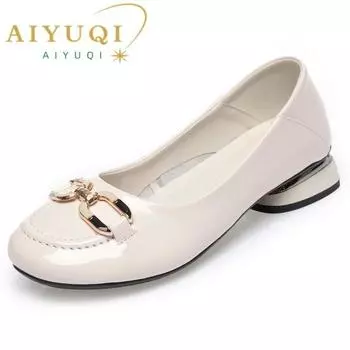 Туфли в горошек, женские нескользящие женские весенние туфли большого размера с неглубоким носком, женская обувь из лакированной кожи среднего возраста 35