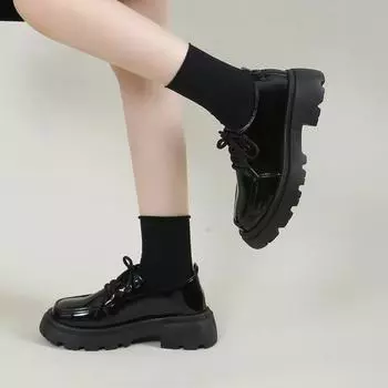 Туфли в японской школьной форме Jk, студенческая обувь для девочек и женщин, мягкая обувь Лолиты в стиле каваи для девочек, с круглым носком, на платформе, туфли Мэри Джейн 35 чёрный