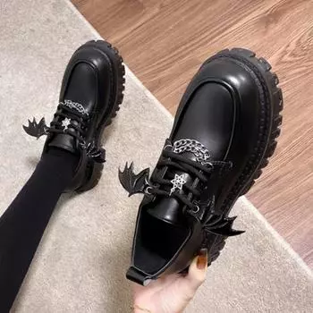 Туфли в стиле Лолита с металлической цепочкой на платформе, женские дизайнерские туфли в готическом стиле, женские туфли-лодочки из кожи в стиле колледжа, женские туфли в стиле школьной формы 35