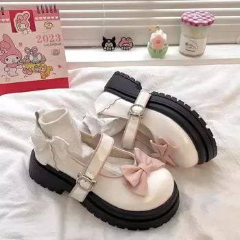 Туфли в стиле Лолиты с бантом, женские туфли на платформе с пряжкой, женская обувь из лакированной кожи в японском стиле Jk 35 слоновая кость
