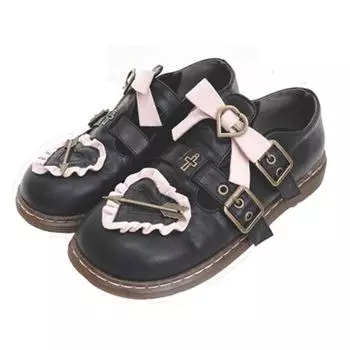 Туфли в стиле Лолиты Sweet Love в стиле ретро с квадратной пряжкой, кружевом и бантом, с круглой головкой, обувь для девочек, туфли принцессы в кавайном стиле, туфли на плоском каблуке для косплея, Cos 39