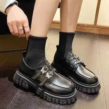 Туфли в стиле лолиты в готическом стиле с пряжкой-бабочкой на платформе Lucyever, женские модные туфли из искусственной кожи для студентов, черные туфли на среднем каблуке 35