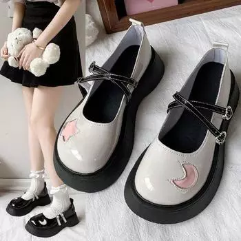Туфли в стиле Лолиты в японском стиле, женские туфли Kawaii Stars Moon JK для косплея, женские туфли Mary Jane с круглым носком и толстой подошвой, милые мокасины 4.5