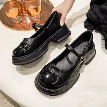 Туфли в стиле Лолиты, женские туфли-лодочки Мэри Джейн на квадратном каблуке с пряжкой и ремешком, однотонные женские туфли-лодочки на платформе с круглым носком, большие размеры 35 бежевый