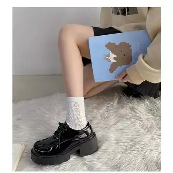 Туфли в униформе Маленькие кожаные туфли Женские британские девушки Японские дикие черные ретро туфли Мэри Джейн Лолита на платформе Низкий каблук 35