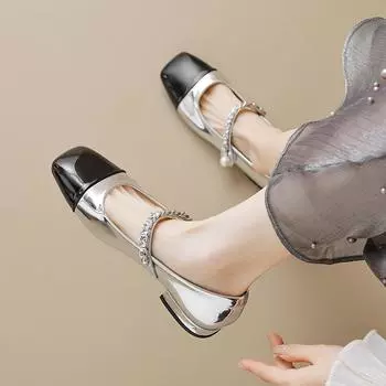 Туфли Weiwei girl 220-1 с квадратной головкой и плоской подошвой, туфли Mary Jane для девочек со светлым ртом, подходящие по цвету к стилю феи, на низком каблуке, одинарные 35