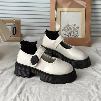 Туфли White Hundred College Style на толстой подошве, модные и удобные женские летние винтажные туфли Mary Jane 35 чёрный