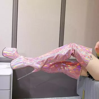 Туфли выше колена из вискозы, длинные женские туфли, большой размер, высокий стальной каблук 20 см, модные сапоги, размер 35-50 35 фиолетовый