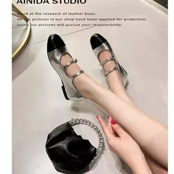 Туфли Xiaoxiangfeng Mary Jane Single, женские туфли Doudou с двойной пряжкой, серебристые, маленькие кожаные туфли Celebrity Temperament 35 серебряный